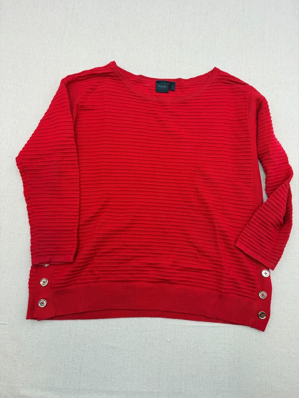 Red Ribbed Boatneck Sweater with Side Buttons